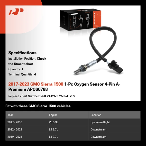 2017-2023 GMC Sierra 1500 1-Pc Oxygen Sensor 4-Pin A-Premium APOS0788