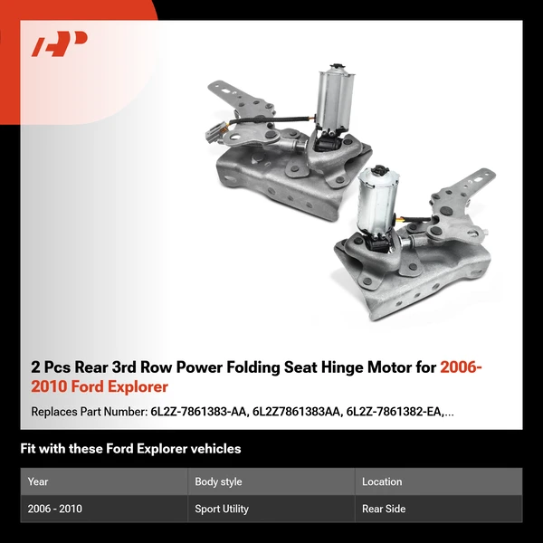 2 Pcs Rear 3rd Row Power Folding Seat Hinge Motor for 2006-2010 Ford Explorer