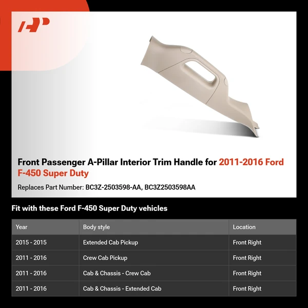 Front Passenger A-Pillar Interior Trim Handle for 2011-2016 Ford F-450 Super Duty