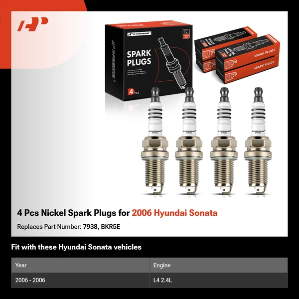 4 Pcs Nickel Spark Plugs for 2006 Hyundai Sonata