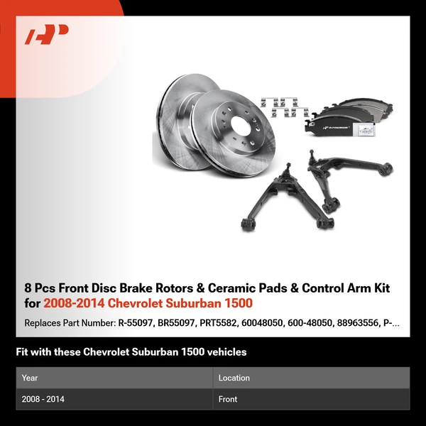 8 Pcs Front Disc Brake Rotors & Ceramic Pads & Control Arm Kit for 2008-2014 Chevrolet Suburban 1500