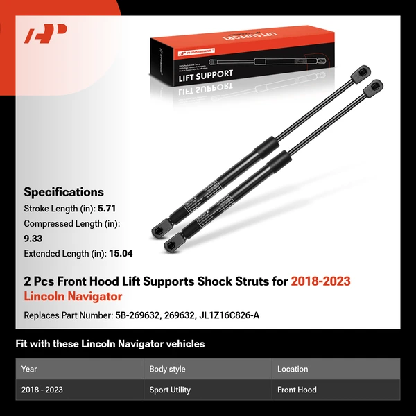 2 Pcs Front Hood Lift Supports Shock Struts for 2018-2023 Lincoln Navigator