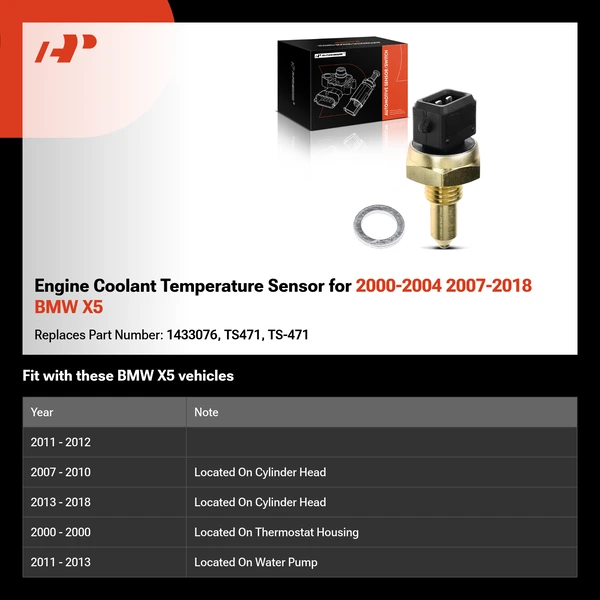 Engine Coolant Temperature Sensor for 2000-2004 2007-2018 BMW X5