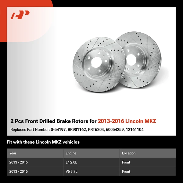 2 Pcs Front Drilled Brake Rotors for 2013-2016 Lincoln MKZ
