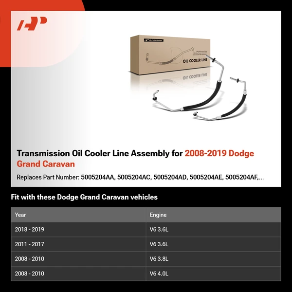 Transmission Oil Cooler Line Assembly for 2008-2019 Dodge Grand Caravan