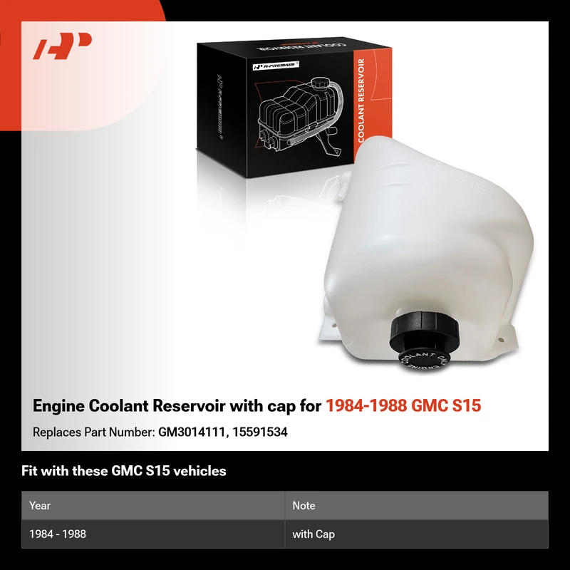 Engine Coolant Reservoir with cap for 1984-1988 GMC S15
