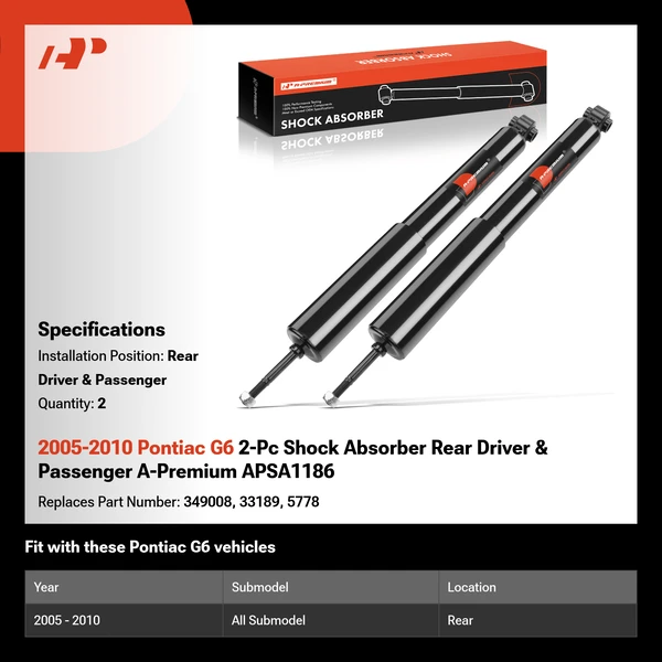 2005-2010 Pontiac G6 2-Pc Shock Absorber Rear Driver & Passenger A-Premium APSA1186