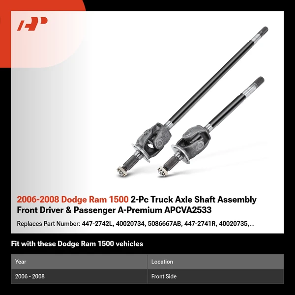 2006-2008 Dodge Ram 1500 2-Pc Truck Axle Shaft Assembly Front Driver & Passenger A-Premium APCVA2533