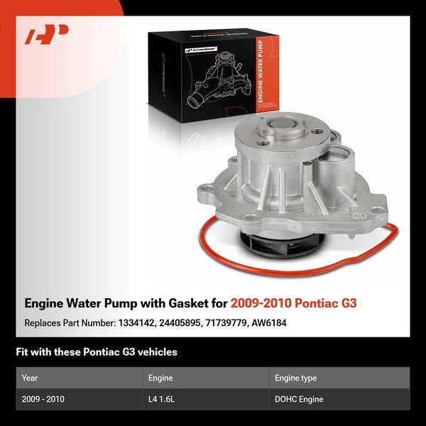 Engine Water Pump with Gasket for 2009-2010 Pontiac G3
