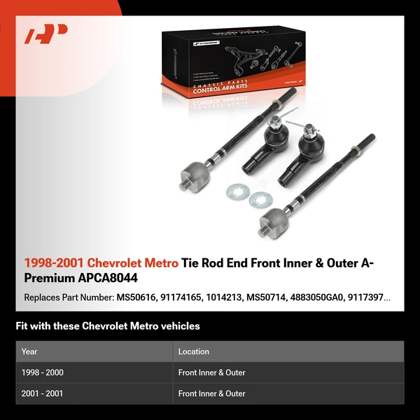 1998-2001 Chevrolet Metro Tie Rod End Front Inner & Outer A-Premium APCA8044