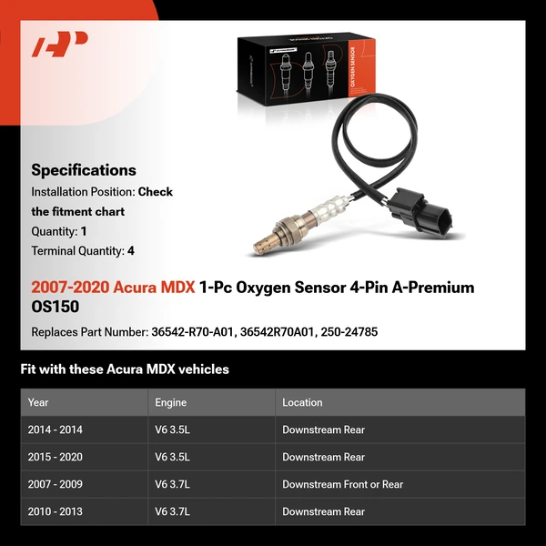 2007-2020 Acura MDX 1-Pc Oxygen Sensor 4-Pin A-Premium OS150