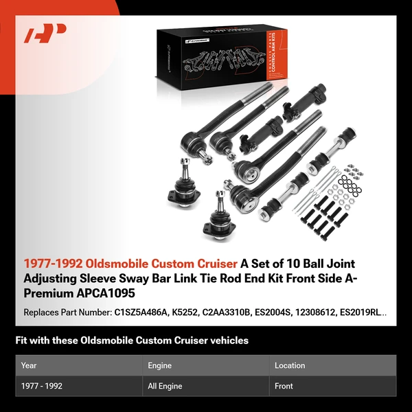 1977-1992 Oldsmobile Custom Cruiser A Set of 10 Ball Joint Adjusting Sleeve Sway Bar Link Tie Rod End Kit Front Side A-Premium APCA1095