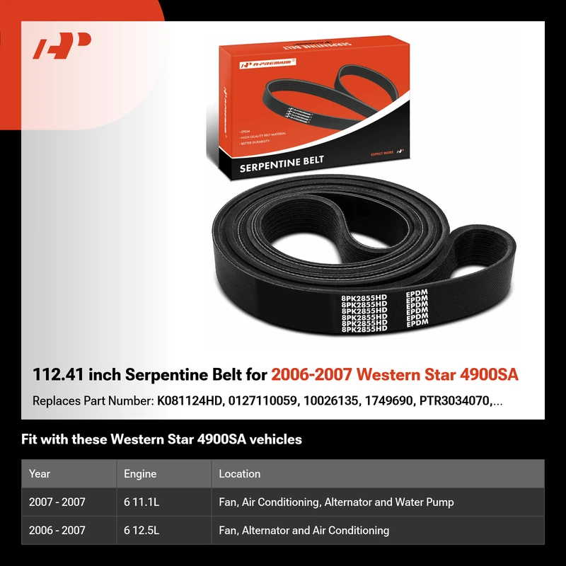 112.41 inch Serpentine Belt for 2006-2007 Western Star 4900SA
