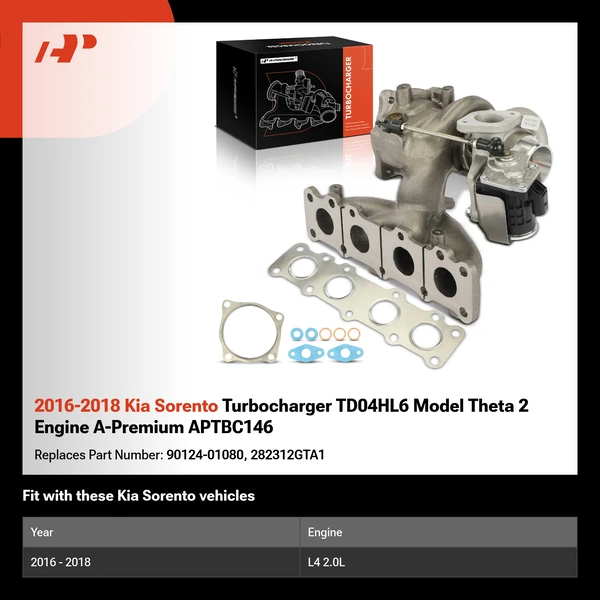 2016-2018 Kia Sorento Turbocharger TD04HL6 Model Theta 2 Engine A-Premium APTBC146