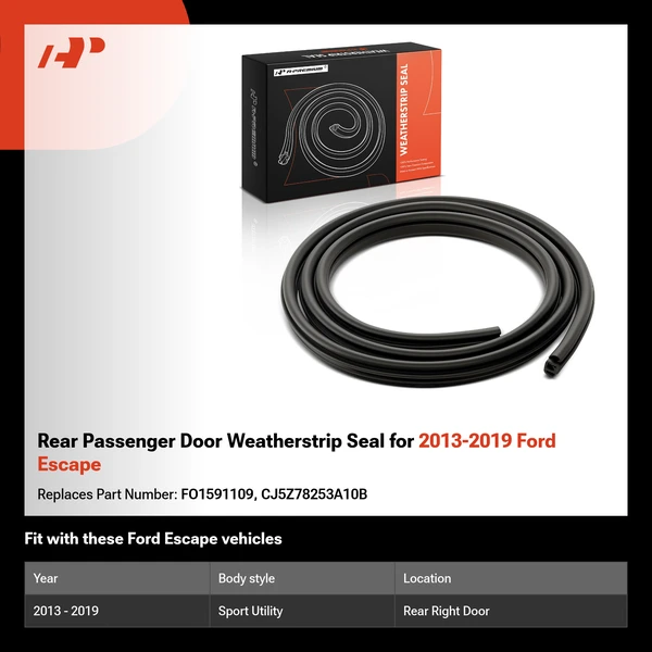 Rear Passenger Door Weatherstrip Seal for 2013-2019 Ford Escape