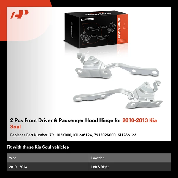 2 Pcs Front Driver & Passenger Hood Hinge for 2010-2013 Kia Soul