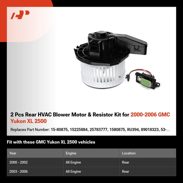 2 Pcs Rear HVAC Blower Motor & Resistor Kit for 2000-2006 GMC Yukon XL 2500