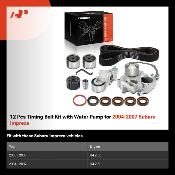 12 Pcs Timing Belt Kit with Water Pump for 2004-2007 Subaru Impreza