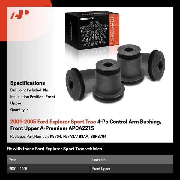 2001-2005 Ford Explorer Sport Trac 4-Pc Control Arm Bushing, Front Upper A-Premium APCA2215