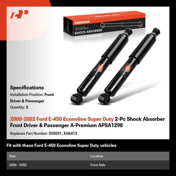 2000-2002 Ford E-450 Econoline Super Duty 2-Pc Shock Absorber Front Driver & Passenger A-Premium APSA1298