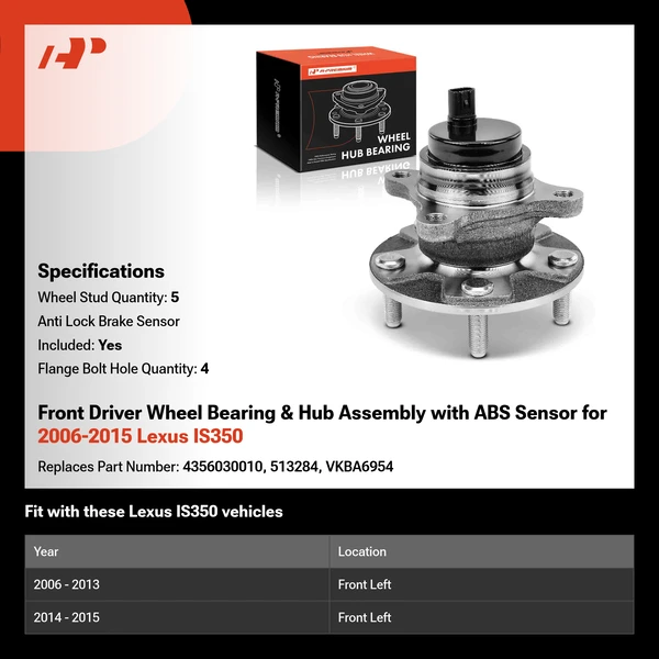 Front Driver Wheel Bearing & Hub Assembly with ABS Sensor for 2006-2015 Lexus IS350
