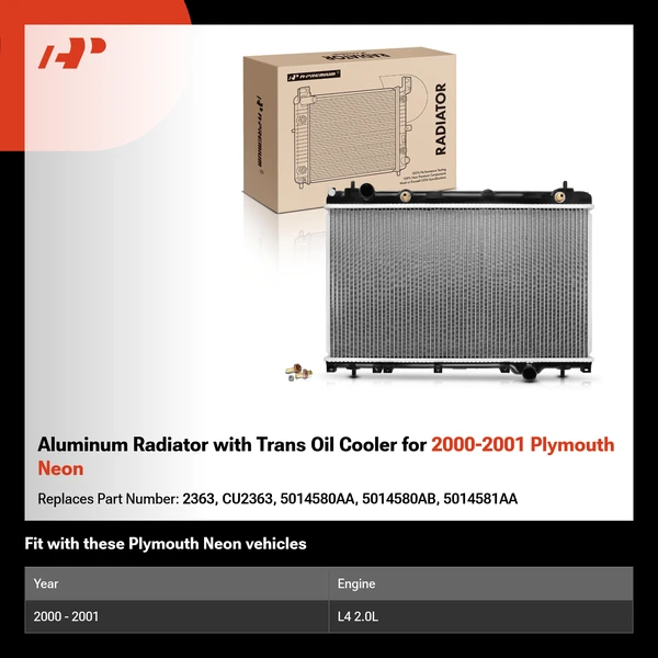 Aluminum Radiator with Trans Oil Cooler for 2000-2001 Plymouth Neon