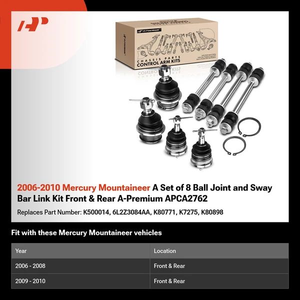 2006-2010 Mercury Mountaineer A Set of 8 Ball Joint and Sway Bar Link Kit Front & Rear A-Premium APCA2762