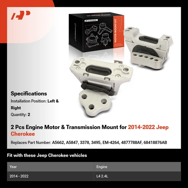 2 Pcs Engine Motor & Transmission Mount for 2014-2022 Jeep Cherokee