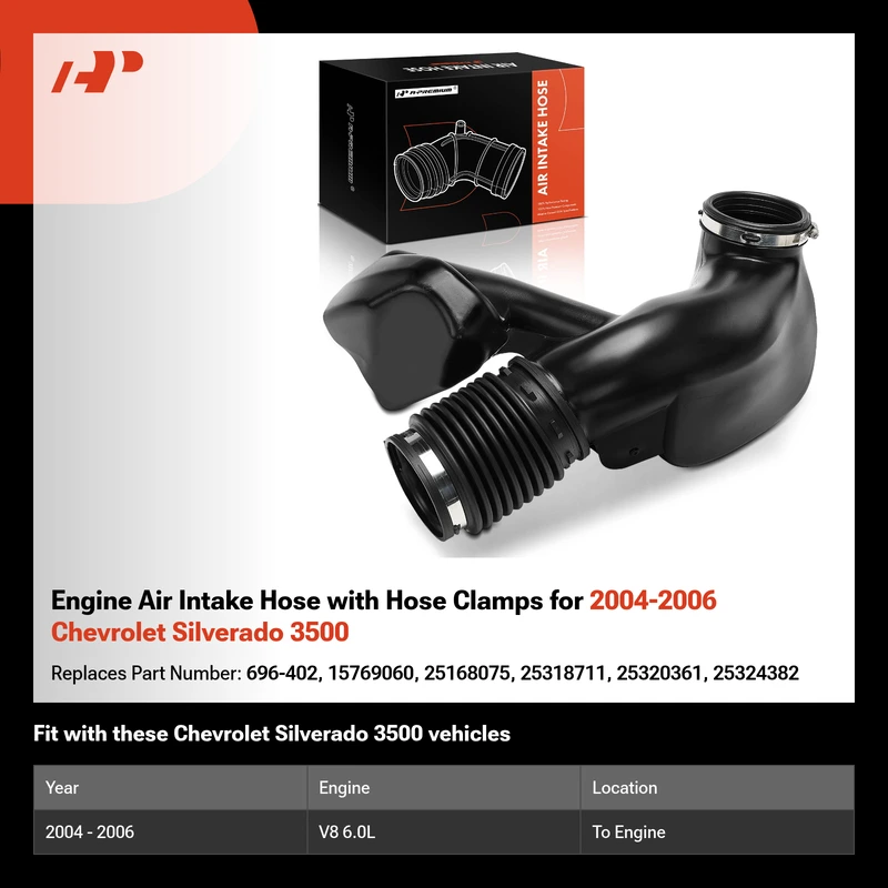 Engine Air Intake Hose with Hose Clamps for 2004-2006 Chevrolet Silverado 3500
