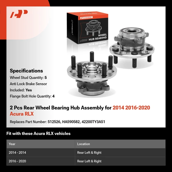 2 Pcs Rear Wheel Bearing Hub Assembly for 2014 2016-2020 Acura RLX