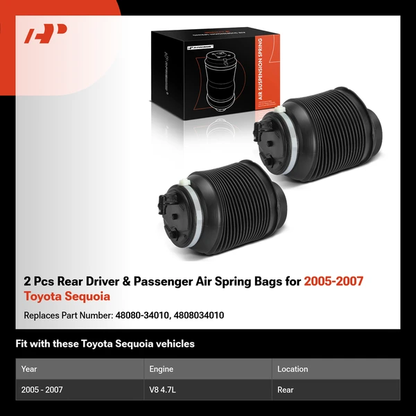 2 Pcs Rear Driver & Passenger Air Spring Bags for 2005-2007 Toyota Sequoia