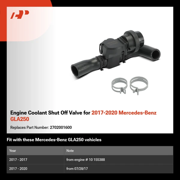 Engine Coolant Shut Off Valve for 2017-2020 Mercedes-Benz GLA250