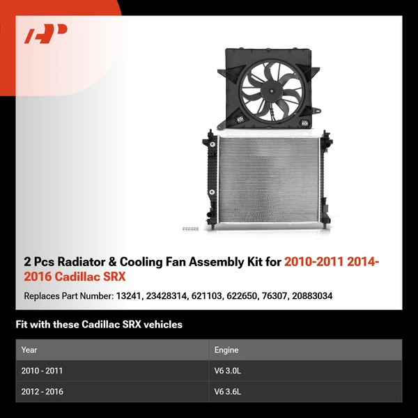 2 Pcs Radiator & Cooling Fan Assembly Kit for 2010-2011 2014-2016 Cadillac SRX