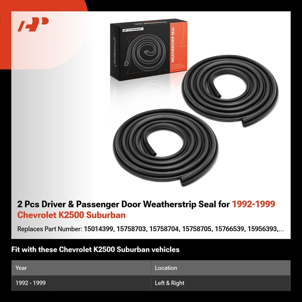 2 Pcs Driver & Passenger Door Weatherstrip Seal for 1992-1999 Chevrolet K2500 Suburban
