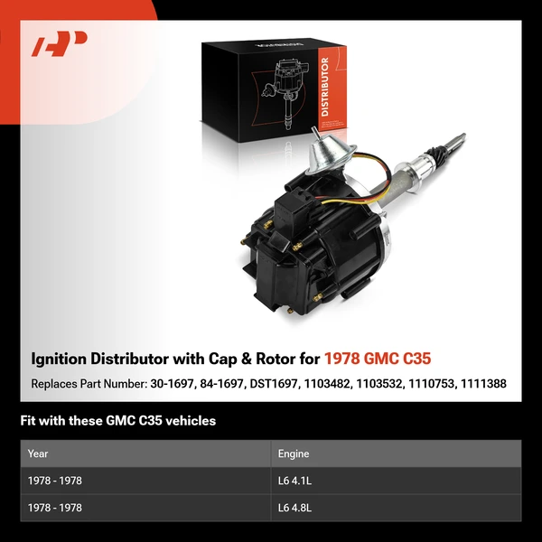Ignition Distributor with Cap & Rotor for 1978 GMC C35