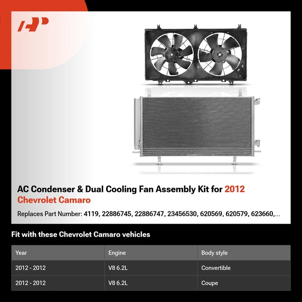 AC Condenser & Dual Cooling Fan Assembly Kit for 2012 Chevrolet Camaro