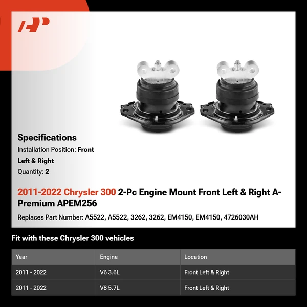 2011-2022 Chrysler 300 2-Pc Engine Mount Front Left & Right A-Premium APEM256