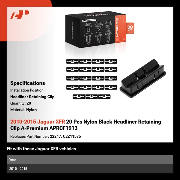 2010-2015 Jaguar XFR 20 Pcs Nylon Black Headliner Retaining Clip A-Premium APRCF1913
