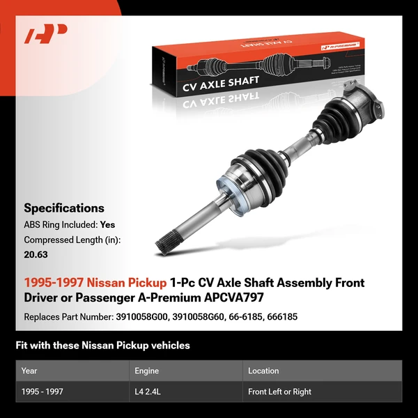 1995-1997 Nissan Pickup 1-Pc CV Axle Shaft Assembly Front Driver or Passenger A-Premium APCVA797
