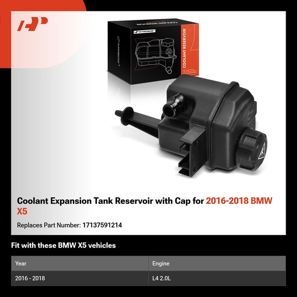 Coolant Expansion Tank Reservoir with Cap for 2016-2018 BMW X5