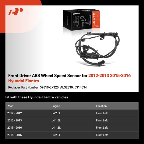 Front Driver ABS Wheel Speed Sensor for 2012-2013 2015-2016 Hyundai Elantra