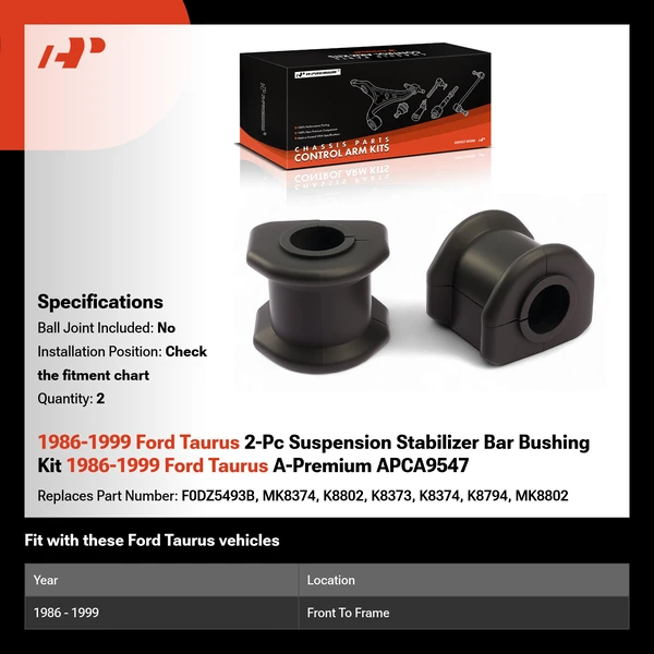 1986-1999 Ford Taurus 2-Pc Suspension Stabilizer Bar Bushing Kit 1986-1999 Ford Taurus A-Premium APCA9547