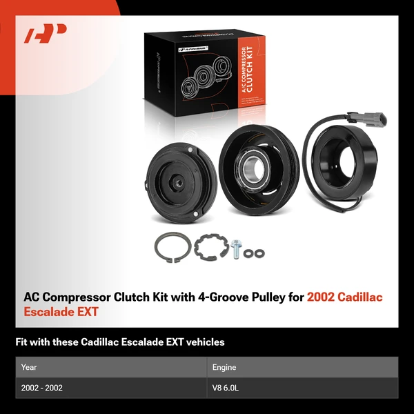 AC Compressor Clutch Kit with 4-Groove Pulley for 2002 Cadillac Escalade EXT