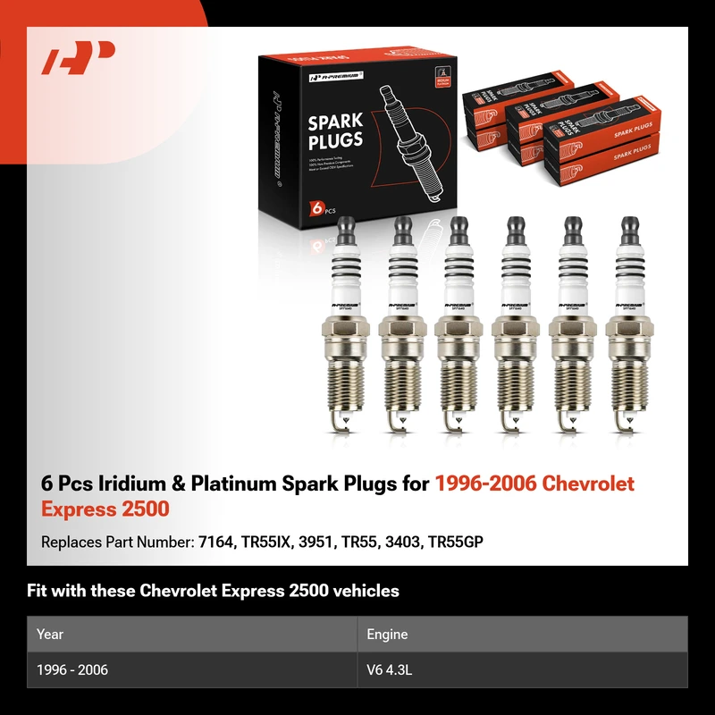 6 Pcs Iridium & Platinum Spark Plugs for 1996-2006 Chevrolet Express 2500