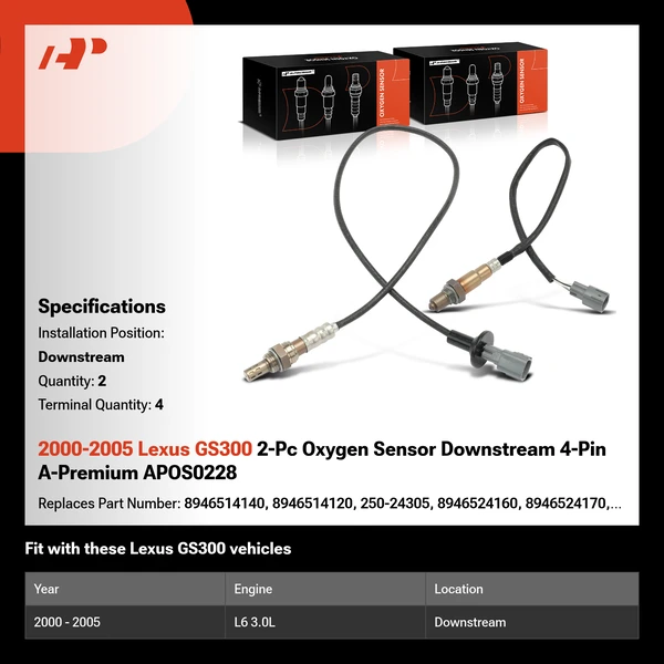 2000-2005 Lexus GS300 2-Pc Oxygen Sensor Downstream 4-Pin A-Premium APOS0228