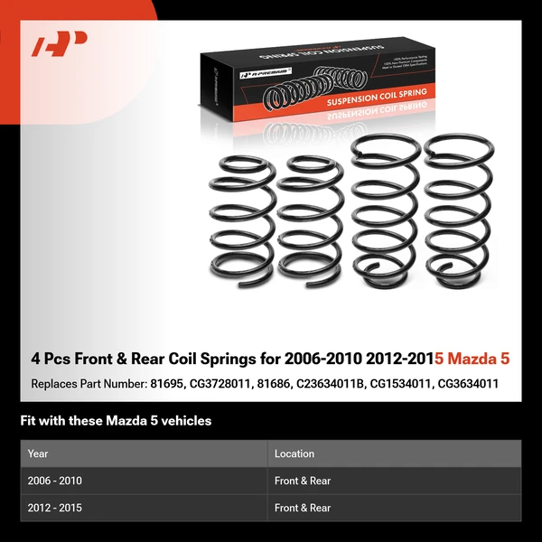4 Pcs Front & Rear Coil Springs for 2006-2010 2012-2015 Mazda 5