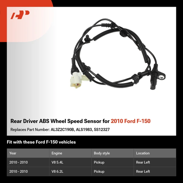 Rear Driver ABS Wheel Speed Sensor for 2010 Ford F-150