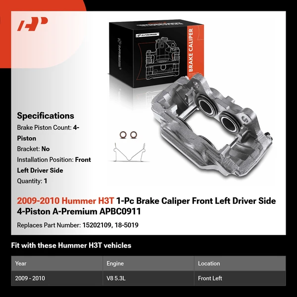 2009-2010 Hummer H3T 1-Pc Brake Caliper Front Left Driver Side 4-Piston A-Premium APBC0911