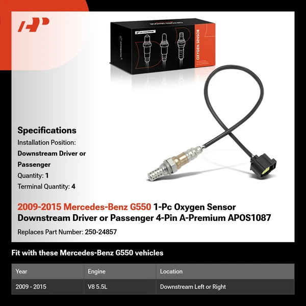 2009-2015 Mercedes-Benz G550 1-Pc Oxygen Sensor Downstream Driver or Passenger 4-Pin A-Premium APOS1087