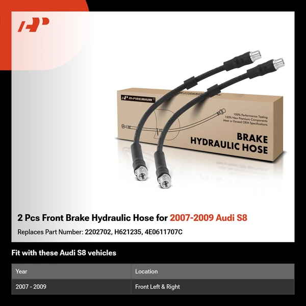 2 Pcs Front Brake Hydraulic Hose for 2007-2009 Audi S8